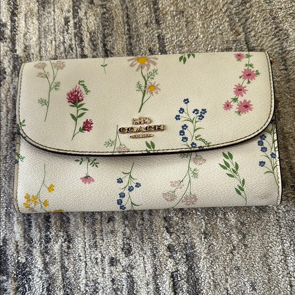Coach Cream Floral Wallet with Flap Closure